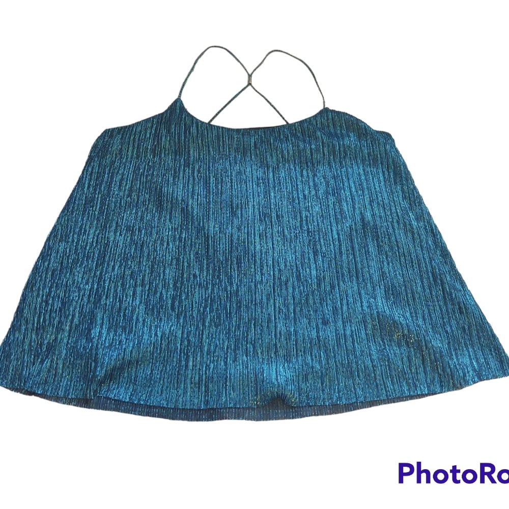New York & Company metallic teal cami / blouse, size large